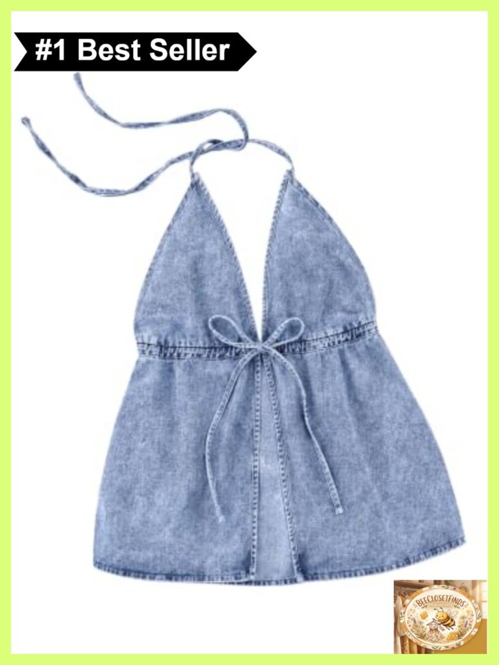 Denim Halter Top Self Tie Sleeveless Crop Tank